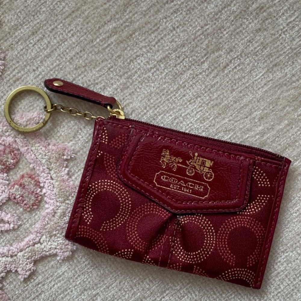 Coach Card Case, Burgundy & Gold